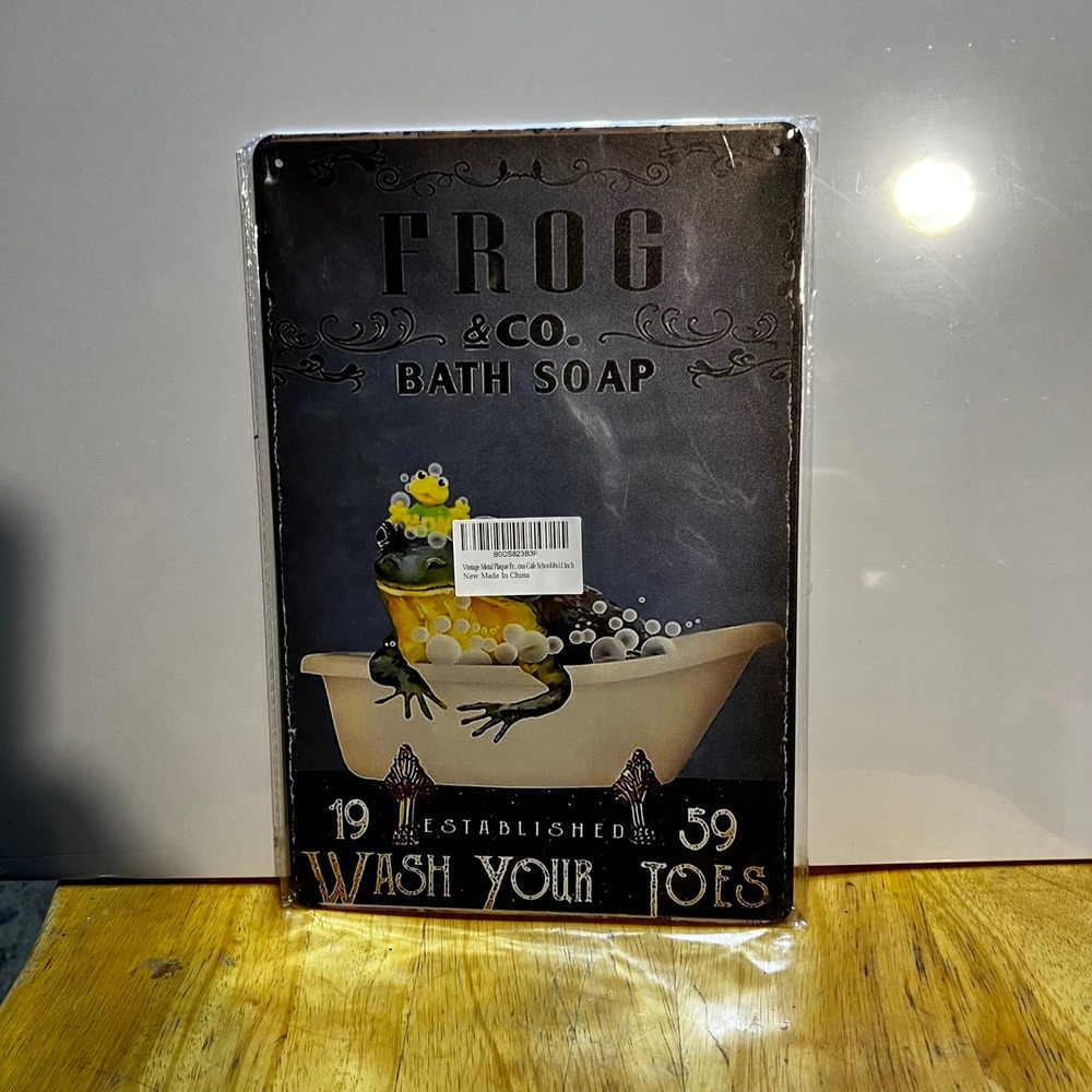 8x12 Metal Sign Black Frog Bath Soap Wash Your Toes Vintage Style